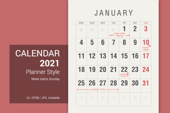 Calendar 2021 Vintage Monday Start