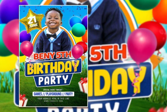 Kids Birthday Party Flyer or Poster: Editable PSD Template